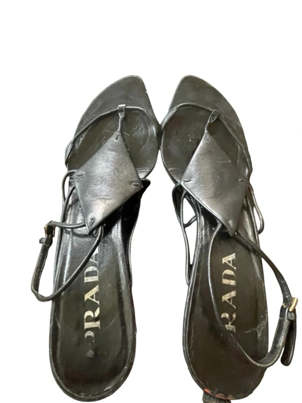 Prada Black Leather Strappy Slide Wedge Heels - Picture 5 of 5